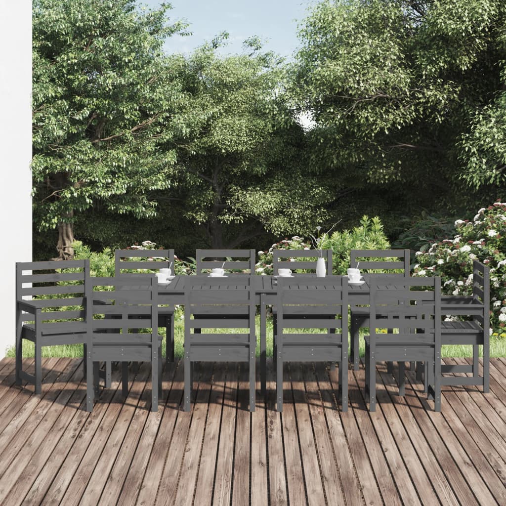 11 Piece Garden Dining Set Grey Solid Wood Pine