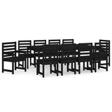 11 Piece Garden Dining Set Black Solid Wood Pine - Front View
