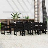 11 Piece Garden Dining Set Black Solid Wood Pine - Side View