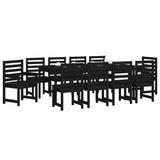11 Piece Garden Dining Set Black Solid Wood Pine - Top-Down View