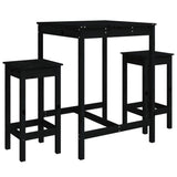 3 Piece Garden Bar Set Black Solid Wood Pine - Front View