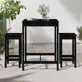 3 Piece Garden Bar Set Black Solid Wood Pine - Side View