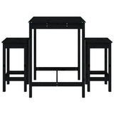 3 Piece Garden Bar Set Black Solid Wood Pine