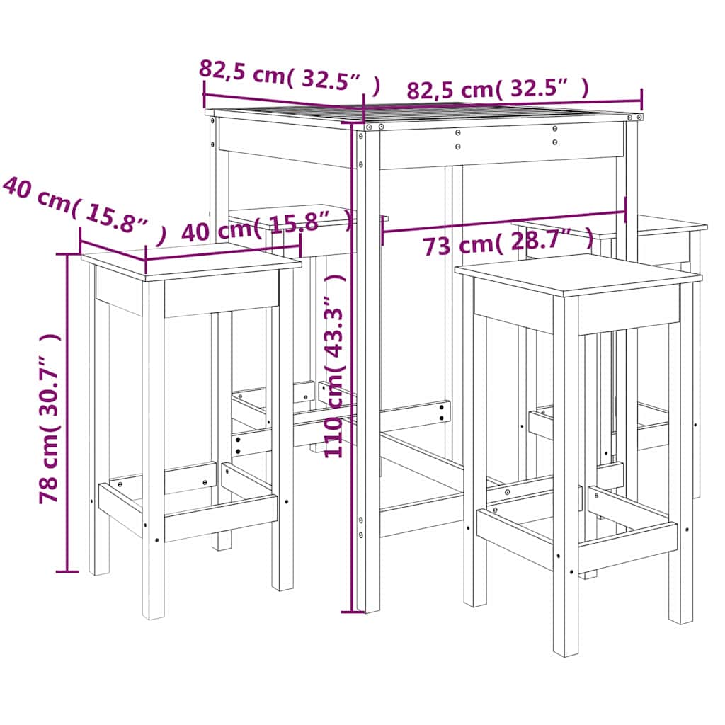 5 Piece Garden Bar Set Solid Wood Pine