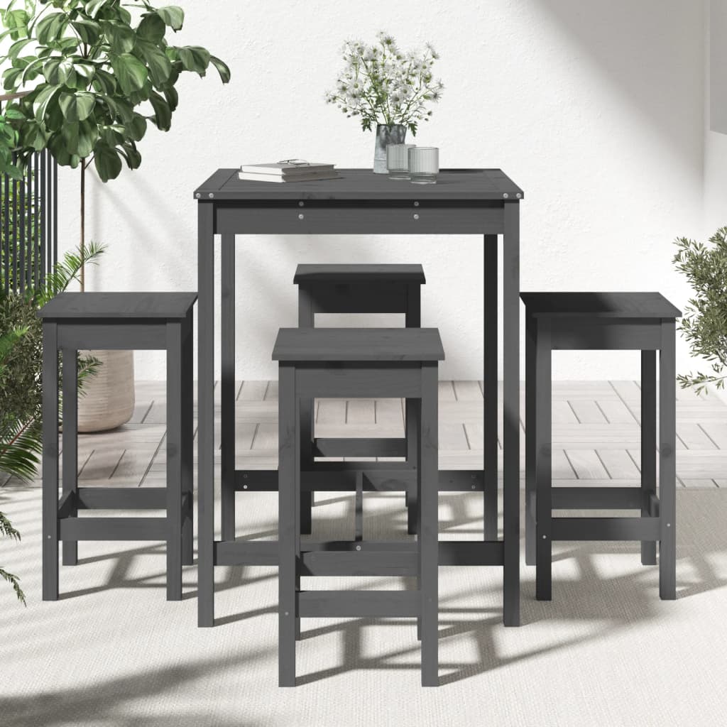 5 Piece Garden Bar Set Grey Solid Wood Pine