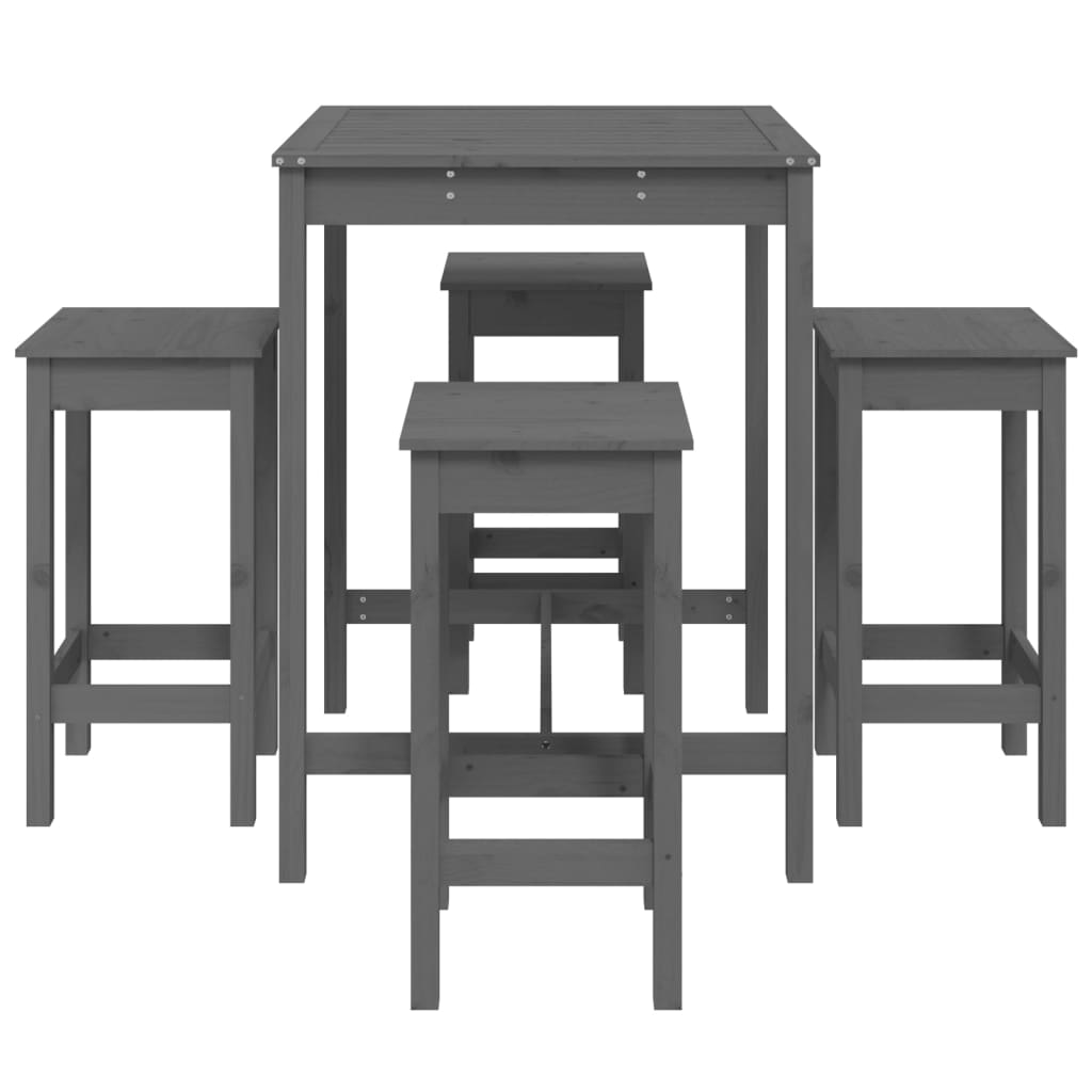 5 Piece Garden Bar Set Grey Solid Wood Pine