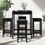 5 Piece Garden Bar Set Black Solid Wood Pine - Side View