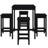 5 Piece Garden Bar Set Black Solid Wood Pine - Top-Down View