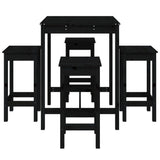 5 Piece Garden Bar Set Black Solid Wood Pine