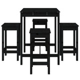 5 Piece Garden Bar Set Black Solid Wood Pine - 45-Degree Angle