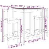 3 Piece Garden Bar Set White Solid Wood Pine - Extra Image