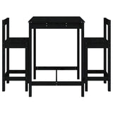 3 Piece Garden Bar Set Black Solid Wood Pine