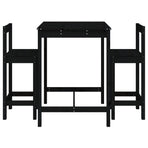 3 Piece Garden Bar Set Black Solid Wood Pine