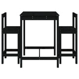 3 Piece Garden Bar Set Black Solid Wood Pine - Top-Down View