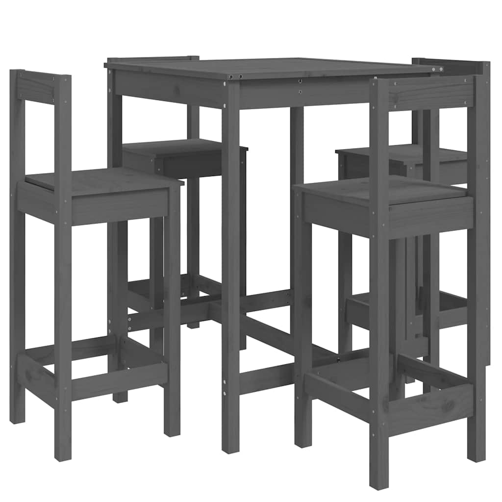 5 Piece Garden Bar Set Grey Solid Wood Pine