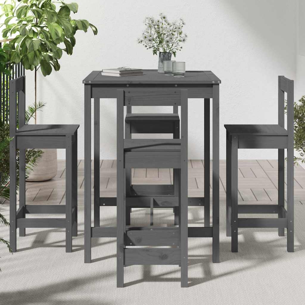 5 Piece Garden Bar Set Grey Solid Wood Pine