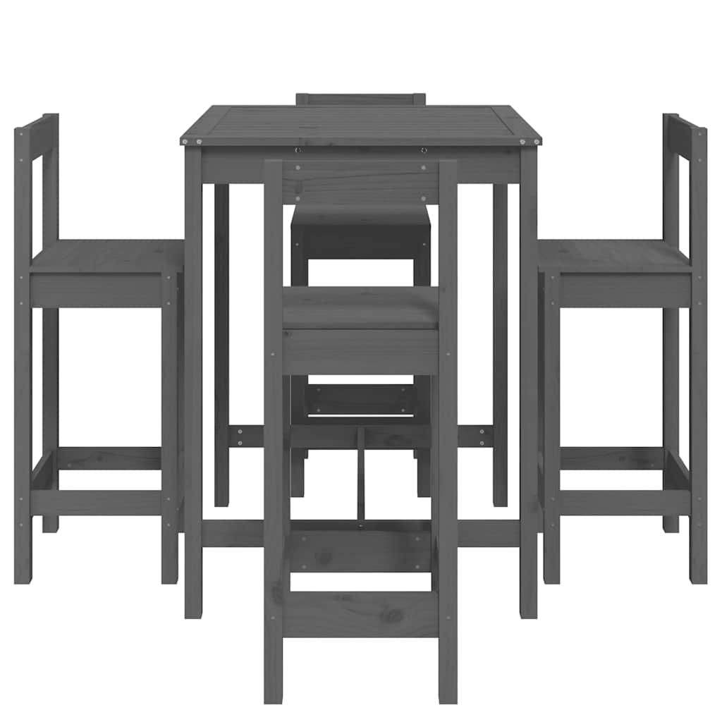 5 Piece Garden Bar Set Grey Solid Wood Pine