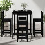 5 Piece Garden Bar Set Black Solid Wood Pine - Side View