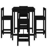 5 Piece Garden Bar Set Black Solid Wood Pine