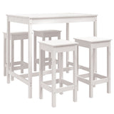 5 Piece Garden Bar Set White Solid Wood Pine - Front View
