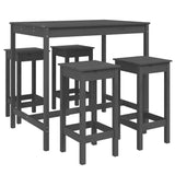 5 Piece Garden Bar Set Grey Solid Wood Pine - Front View