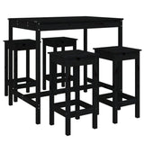 5 Piece Garden Bar Set Black Solid Wood Pine - Front View