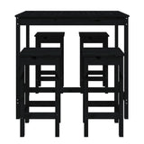 5 Piece Garden Bar Set Black Solid Wood Pine - Top-Down View