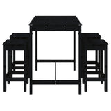 5 Piece Garden Bar Set Black Solid Wood Pine