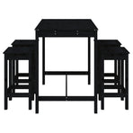 5 Piece Garden Bar Set Black Solid Wood Pine