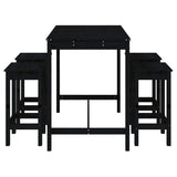 5 Piece Garden Bar Set Black Solid Wood Pine - 45-Degree Angle