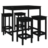 5 Piece Garden Bar Set Black Solid Wood Pine - Front View