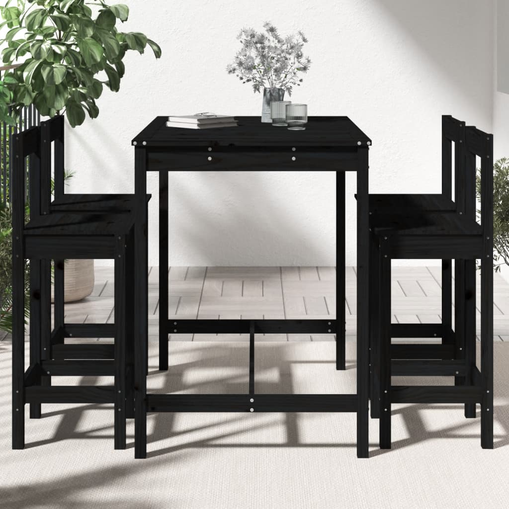5 Piece Garden Bar Set Black Solid Wood Pine