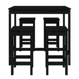 5 Piece Garden Bar Set Black Solid Wood Pine