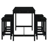 5 Piece Garden Bar Set Black Solid Wood Pine