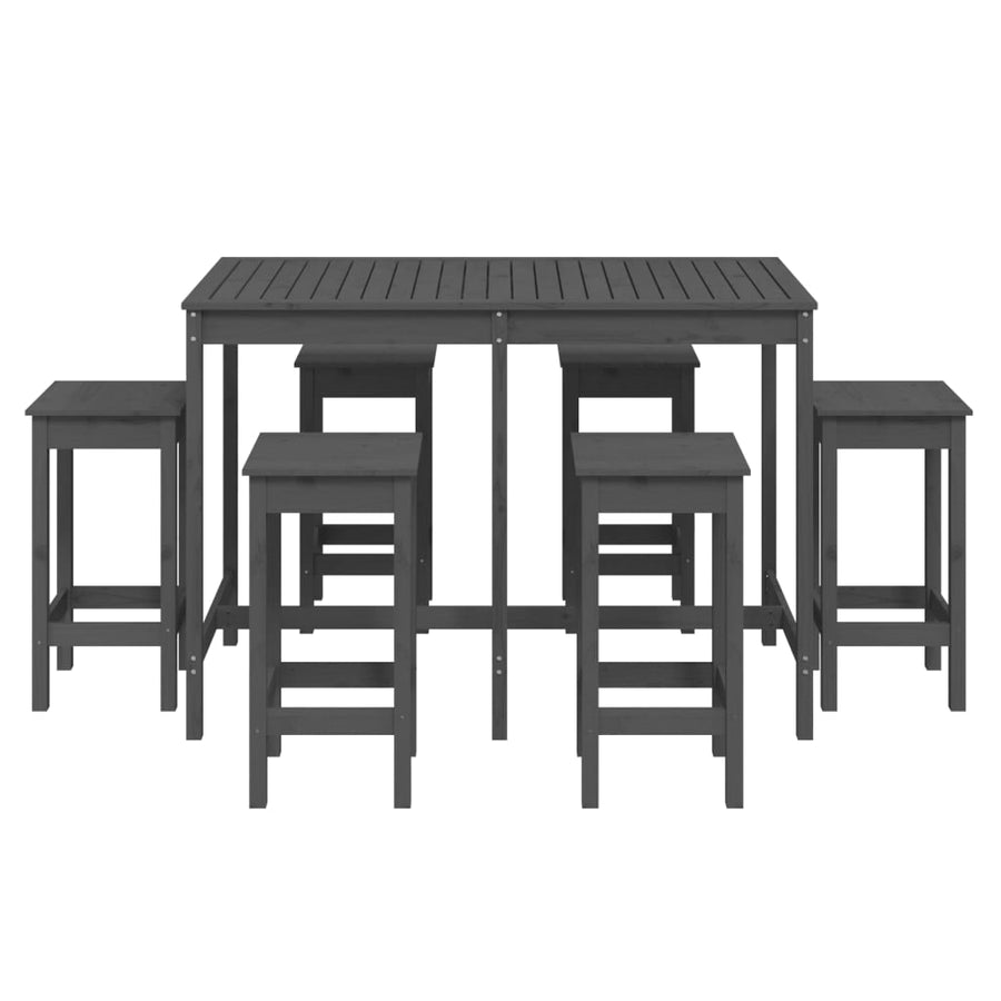 7 Piece Garden Bar Set Grey Solid Wood Pine