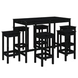 7 Piece Garden Bar Set Black Solid Wood Pine - Front View