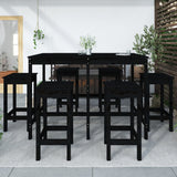 7 Piece Garden Bar Set Black Solid Wood Pine - Side View