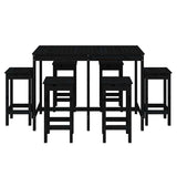 7 Piece Garden Bar Set Black Solid Wood Pine