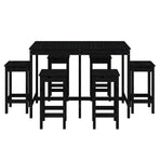 7 Piece Garden Bar Set Black Solid Wood Pine