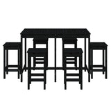 7 Piece Garden Bar Set Black Solid Wood Pine - Top-Down View