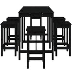 7 Piece Garden Bar Set Black Solid Wood Pine