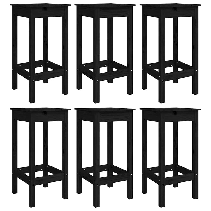 7 Piece Garden Bar Set Black Solid Wood Pine