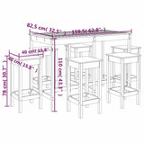 7 Piece Garden Bar Set Black Solid Wood Pine