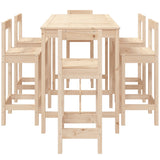 7 Piece Garden Bar Set Solid Wood Pine - 45-Degree Angle