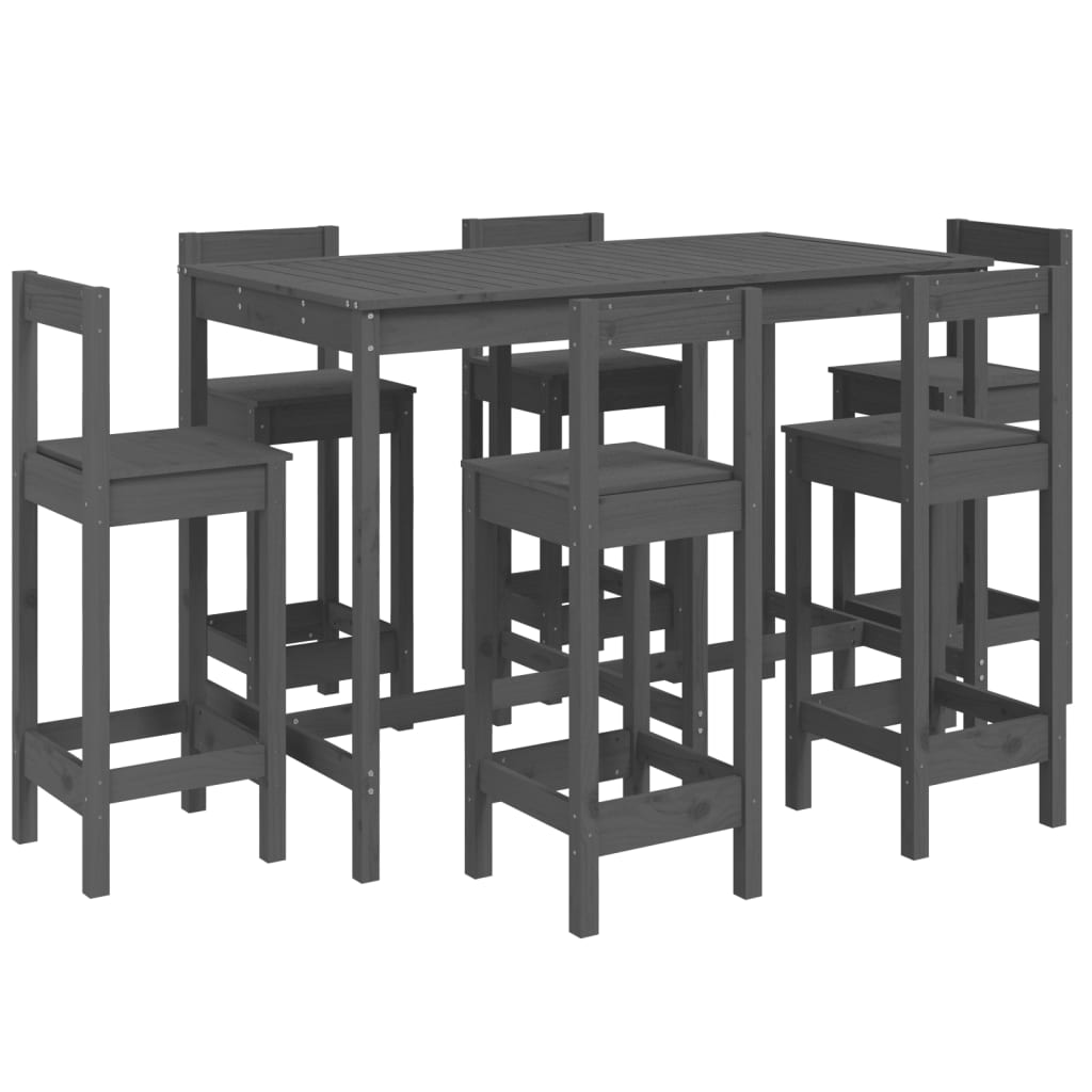 7 Piece Garden Bar Set Grey Solid Wood Pine