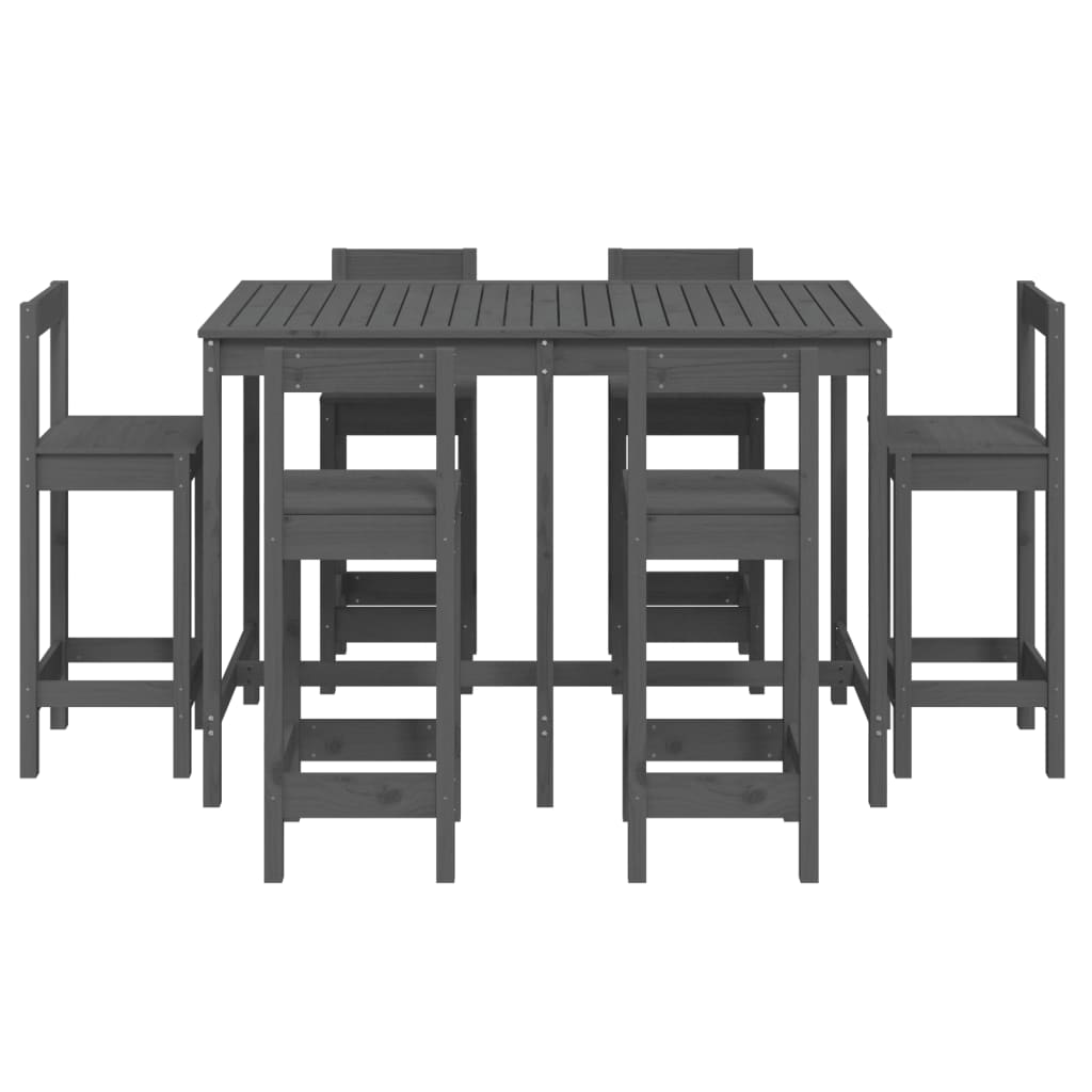 7 Piece Garden Bar Set Grey Solid Wood Pine