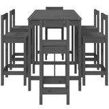 7 Piece Garden Bar Set Grey Solid Wood Pine - 45-Degree Angle