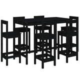7 Piece Garden Bar Set Black Solid Wood Pine - Front View