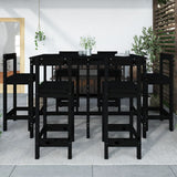 7 Piece Garden Bar Set Black Solid Wood Pine