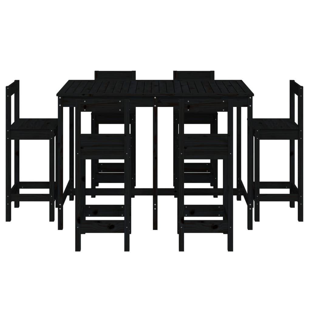 7 Piece Garden Bar Set Black Solid Wood Pine